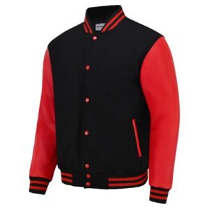 Euro Wave Varsity Jacket – Black & Red (Wool Blend & Genuine Leather)