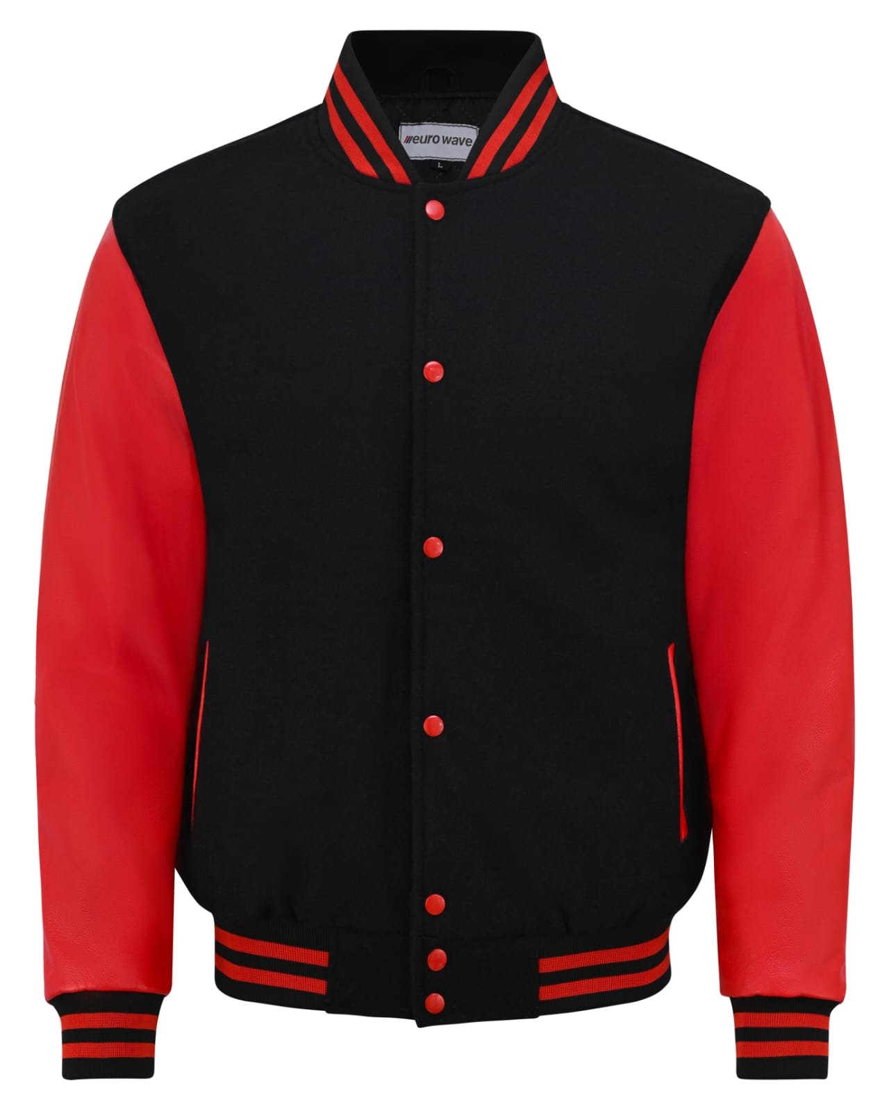 Euro Wave Varsity Jacket – Black & Red (Wool Blend & Genuine Leather) - Image 3