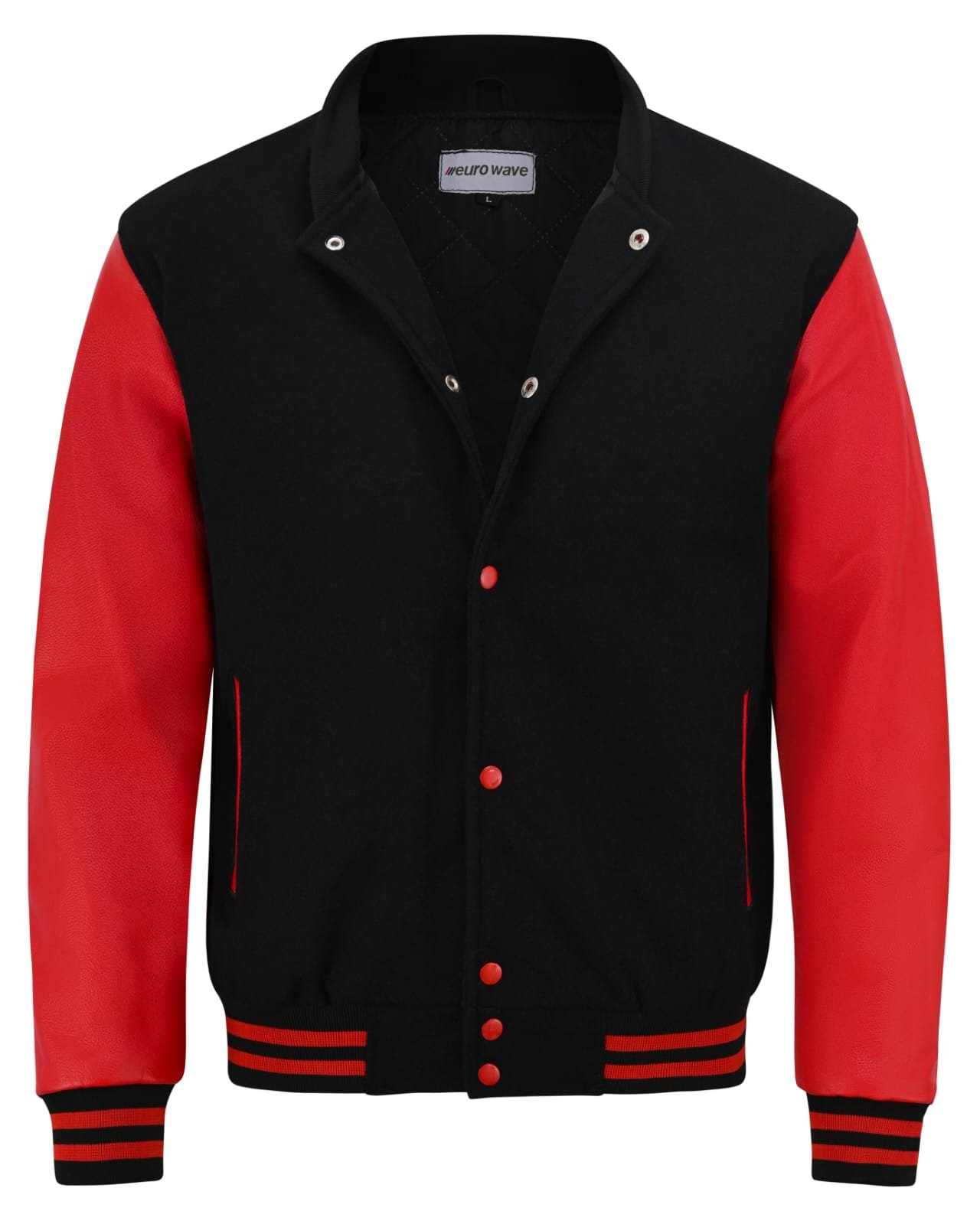 Euro Wave Varsity Jacket – Black & Red (Wool Blend & Genuine Leather) - Image 5